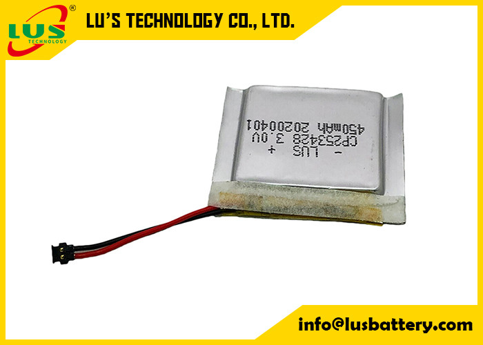 태그를 위한 쿠스토미즈드 Limno2 파우치 셀 배터리 CP253428 3.0 볼트 450 mah 중요한 리툼 배터리