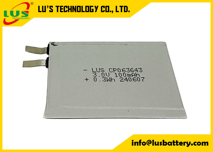 CP063643 3.0 볼트 100mAh 소형 리?? 배터리 3V CP063643 IOT/RFID용 초미세 배터리