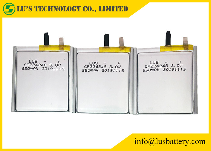 블루투스 태그를 위한 3.0v 850 mah 얇은 셀 배터리 LimnO2 CP224248